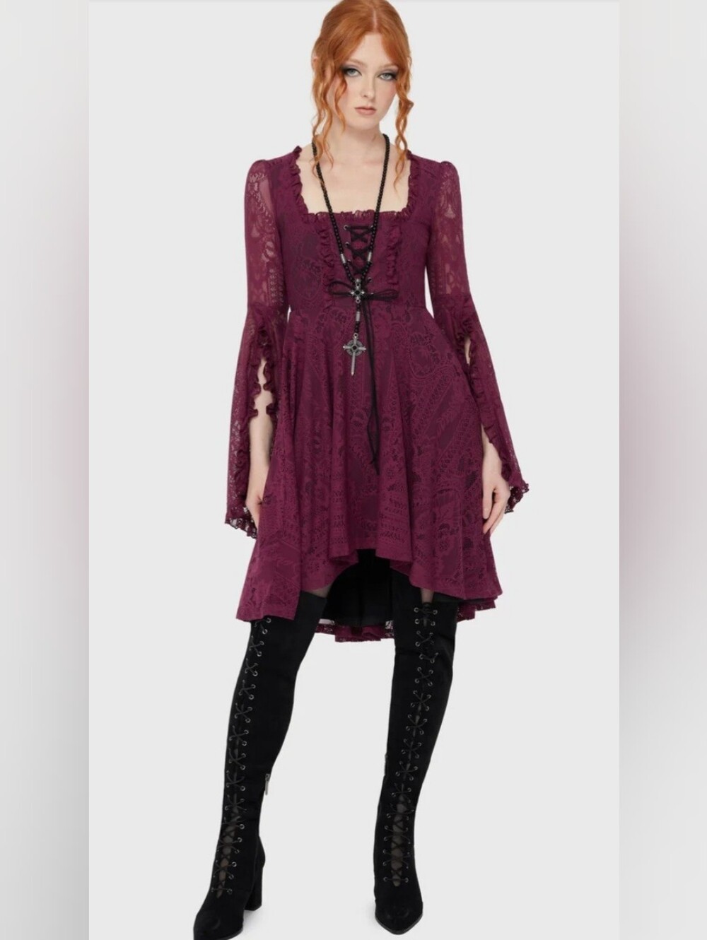 Killstar Lace Bell-Sleeve Midi Dress